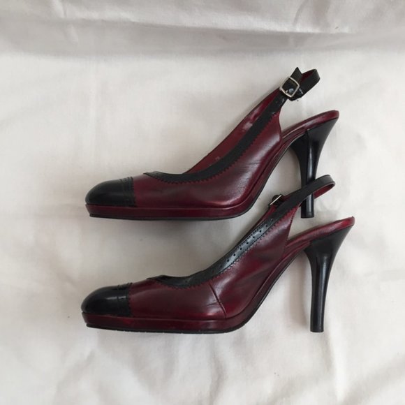 Falchi Red & Black Sling Back Pumps - Picture 6 of 7